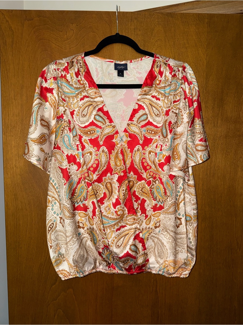 Daytrip Red Paisley V-Neck Short Sleeve Blouse